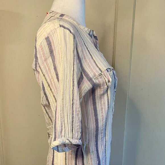 Vintage Diab'less White Blue Pink Gold Striped Tunic Paris - Picture 5 of 14